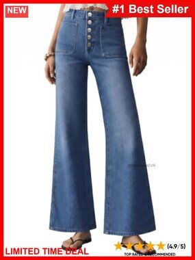 High Waisted Cropped Wide Leg Flare Denim Jeans Vintage Baggy